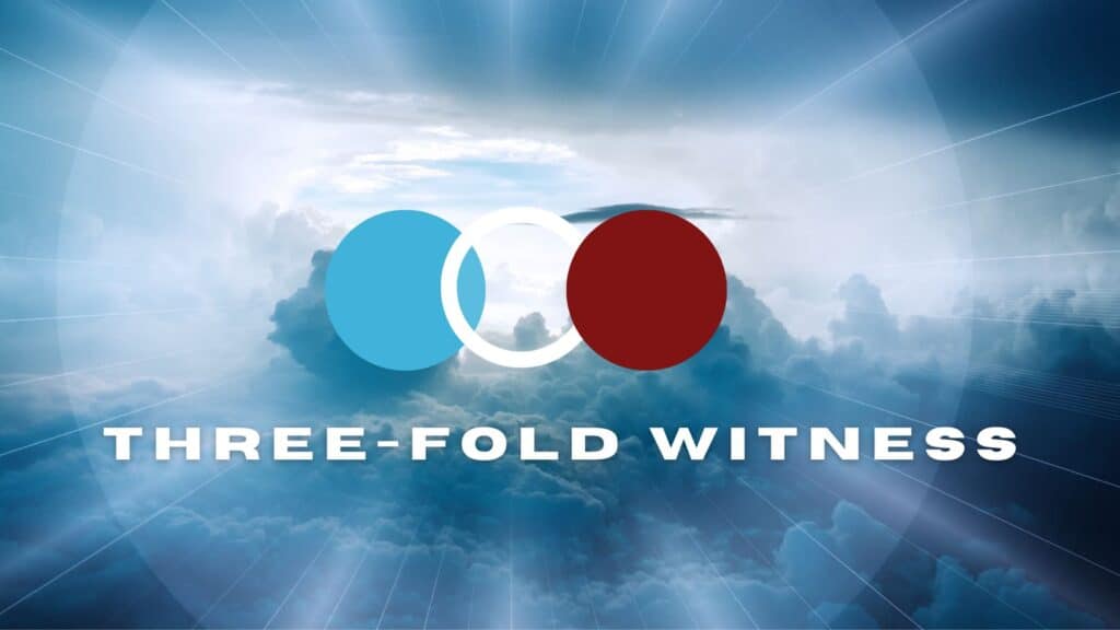 3 colored circles interlocked symbolically, set against Heaven-like sky